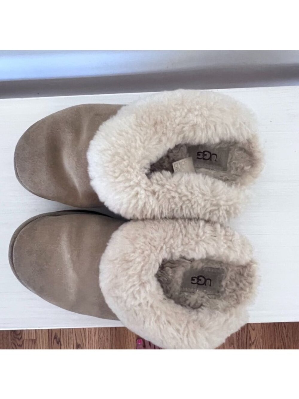 Uggs Womens Sz 6 Coquette Slip on Slippers Chestnut Suede Shearling Lining Cozy - Picture 6 of 14